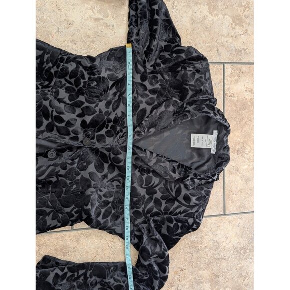 GASTON JAUNET VTG Black Velvet Burnout Long Blazer Cardigan Sz M Witchy Goth - Picture 10 of 11